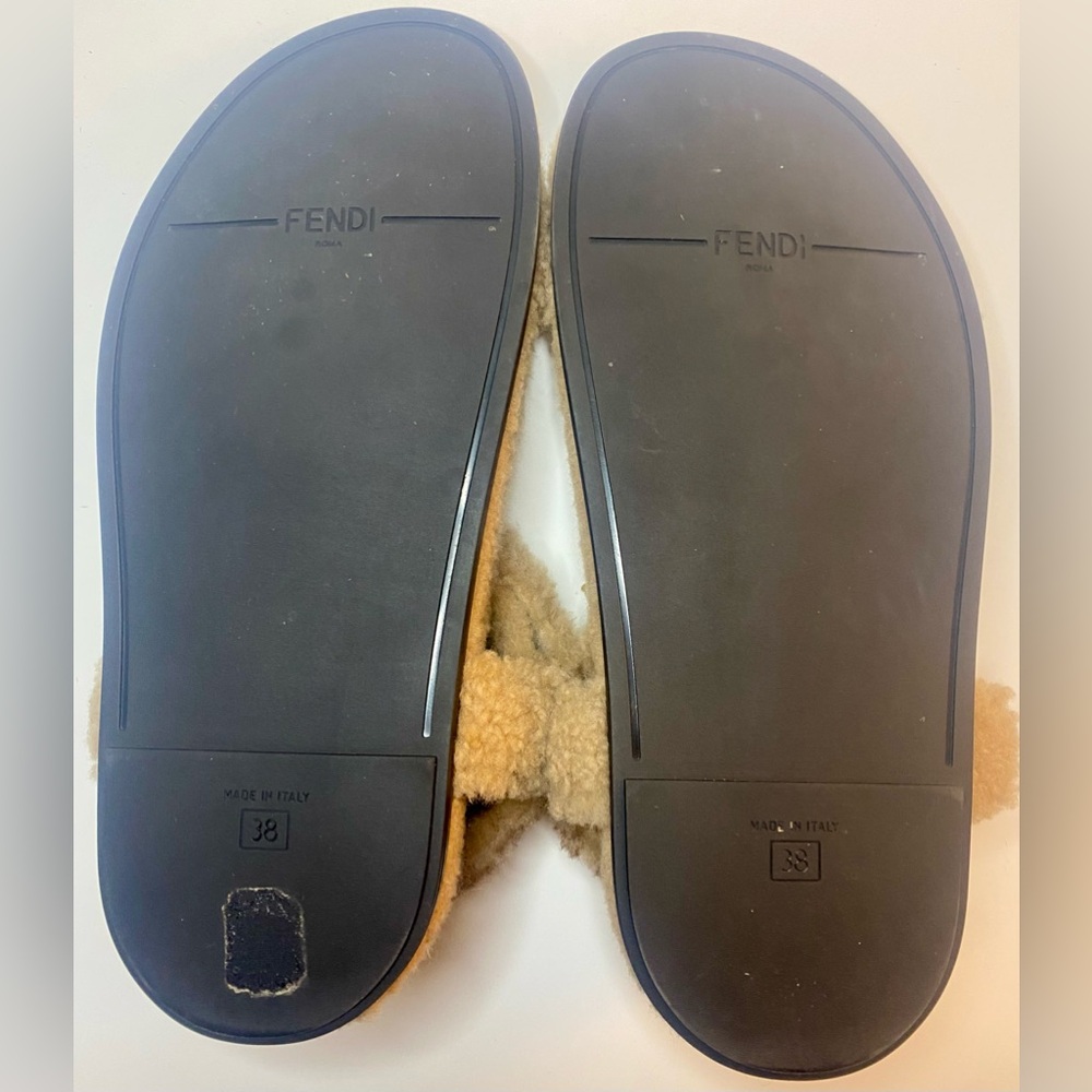FENDI Zucca FF Logo Shearling Sandals - Picture 5 of 7